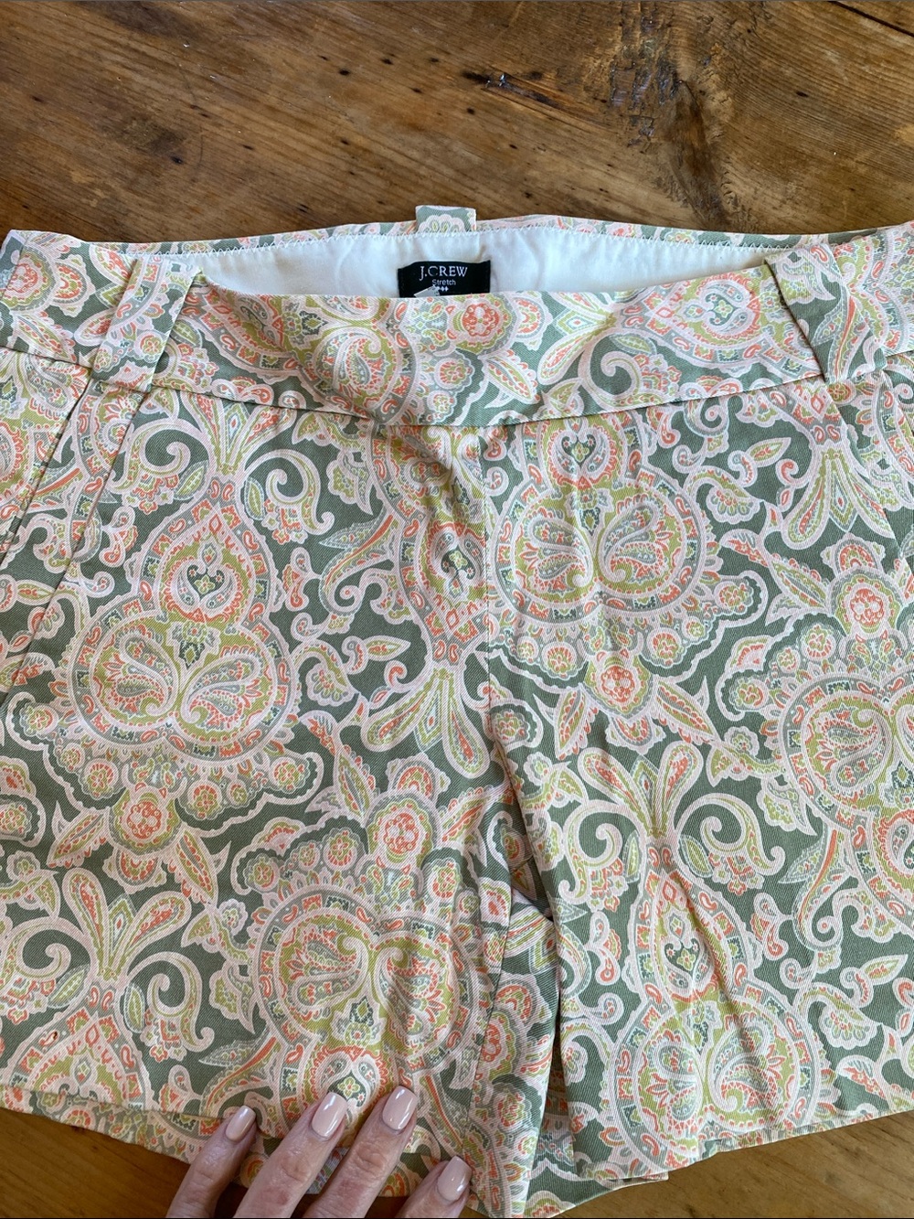 J. Crew Women's Paisley Print Shorts in Sage Green and Peach